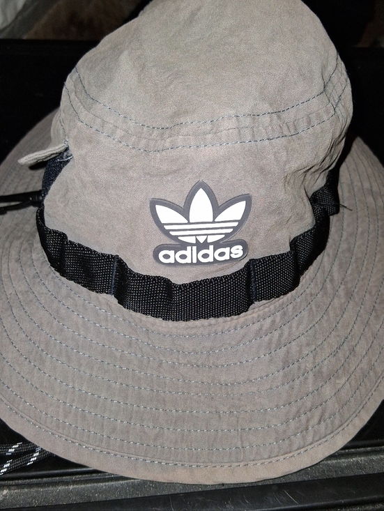 adidas Other - adidas Khaki Bucket Hat with Black Webbing and Rubber Trefoil Side Velcro Pocket